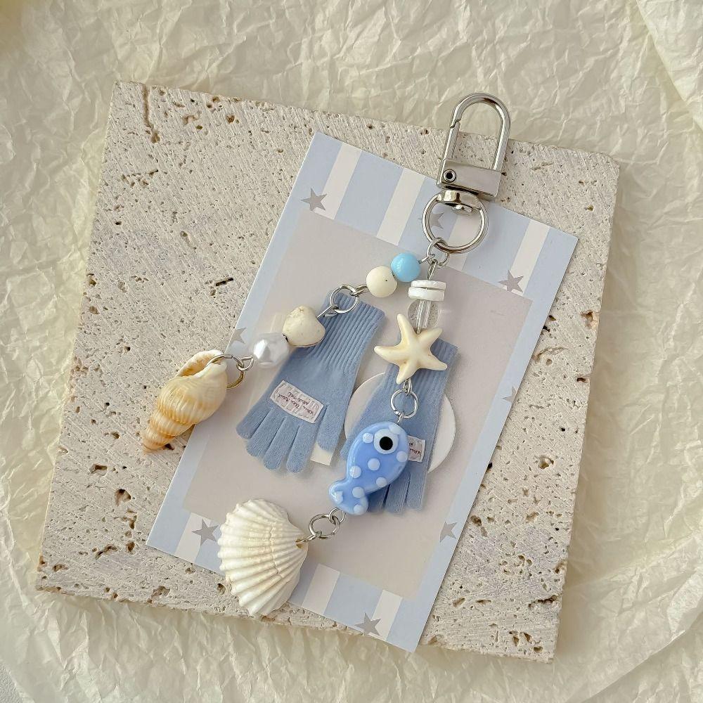 Seashell Bag Charm Blue Color Keychain Pendant Versatile Phone Lanyard  For Women