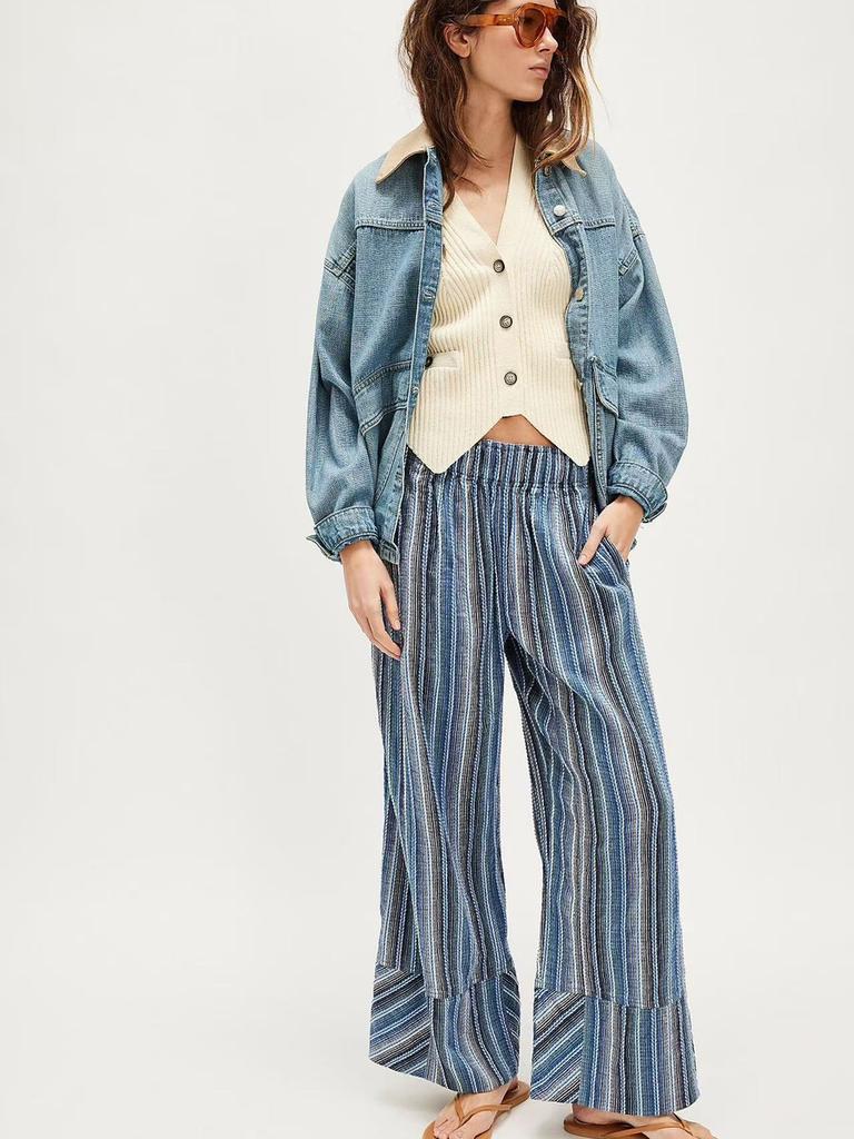 Striped Wide Leg Pants Women Spring/Autumn Casual Loose High Waist Slimming Trousers for Women