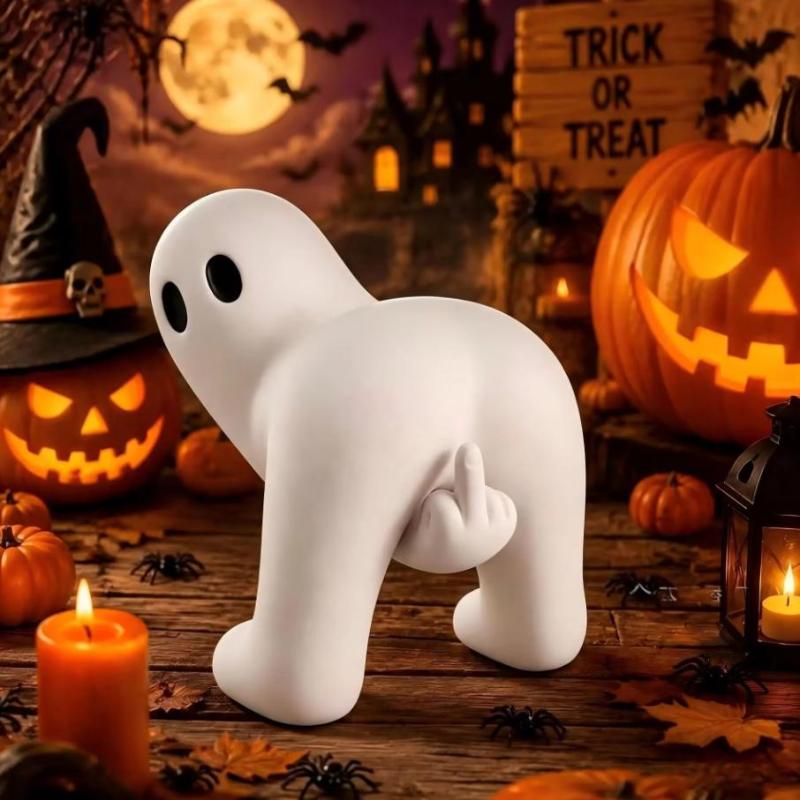 Figurka Ducha Halloween Mały Prezent Ozdoba na Biurko, Ze Środkowym Palcem Reprezentującym Zabawnie Wyglądającego Ducha Mały Duch