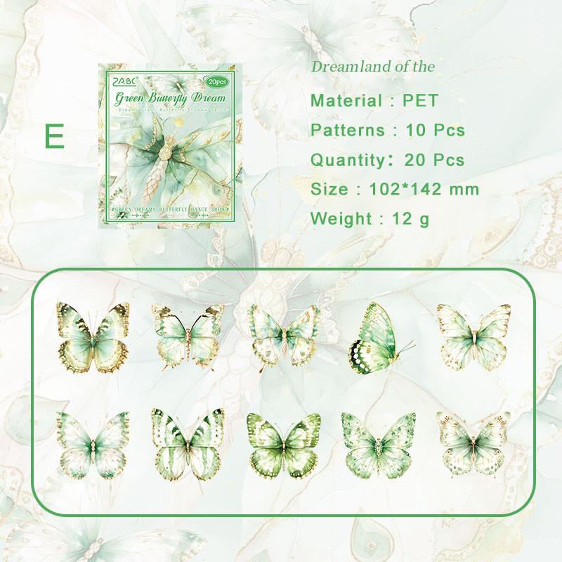 20pcs/pack PET Gilded Butterfly Stickers DIY Scrapbooking Collage Supplies Creative Decor Stationery Aesthetics Stickers