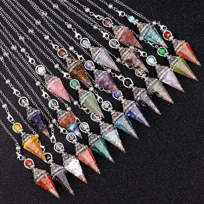 Natural Stone Spirit Pendulum Pendant Latticed Chain Energy Luck Mysterious Reiki Resin For Jewelry Making Accessories Necklaces