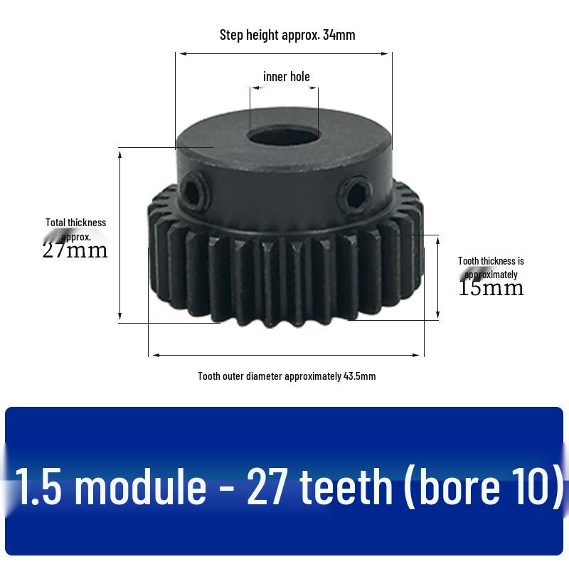Blackened Spur Gear, 1.5 Module, 27 Teeth, Motor Boss Gear Rack, Inner Hole 8/10/12mm
