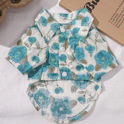 Flower Pattern Dog Shirt Soft Fabric Breathable Dog Cooling Vest Thin Collared Style Su Dog Clothes Outdoor Activities