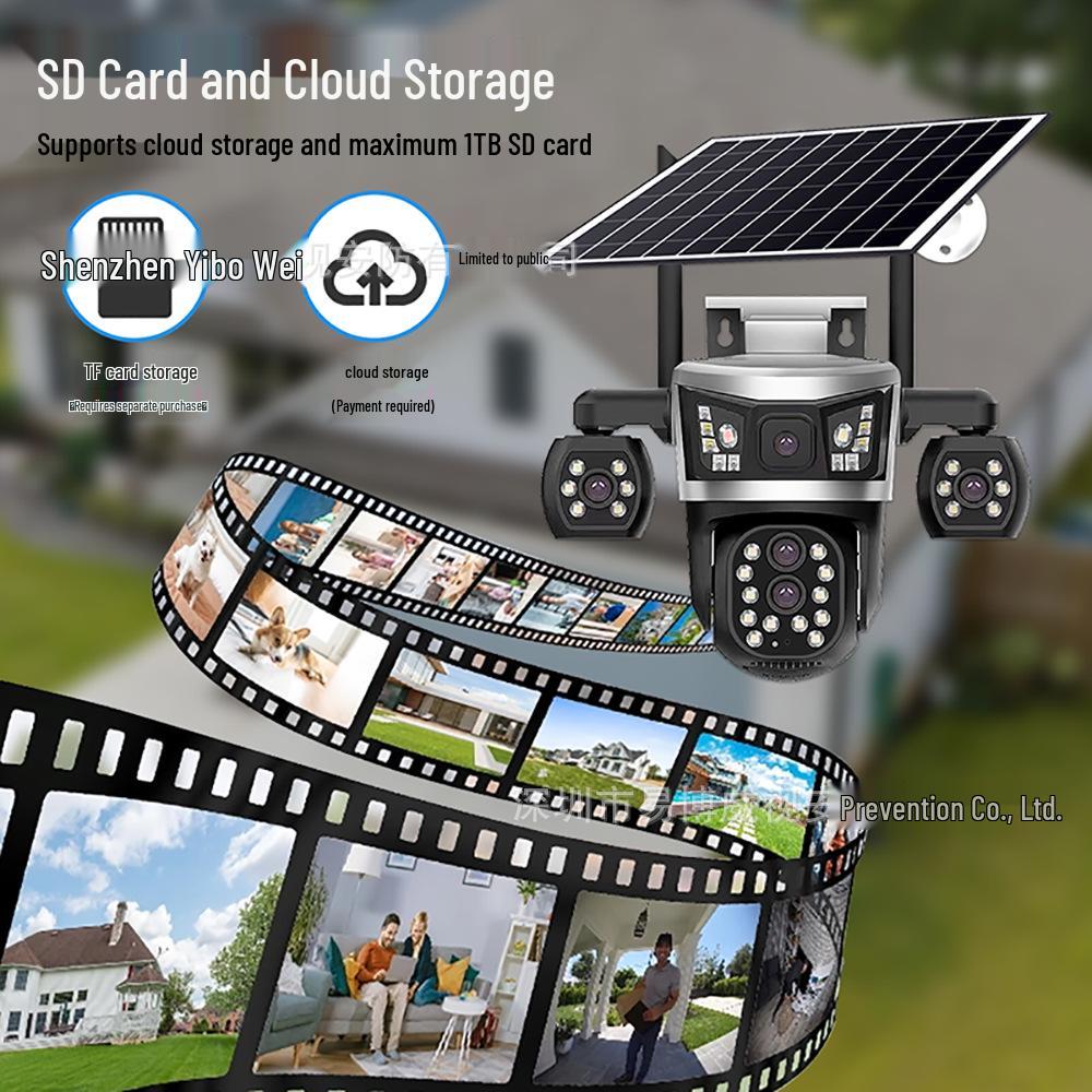 V380 Solar-Powered 4G WiFi Outdoor HD Panoramic Camera with Three-Eye Zoom