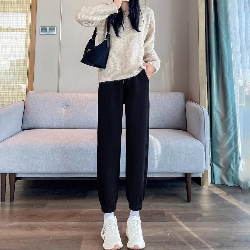 

Женские джоггеры с широкими штанинами на весну/осень 2025: Трендовые, Универсальные Повседневные Брюки в Корейском Стиле для Студентов L чёрный