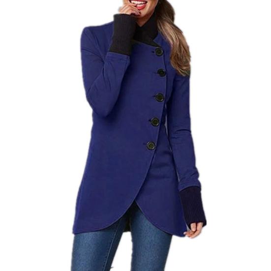 Women Fall Winter Jacket Stand Collar Neck Protection Single-breasted Irregular Split Hem Soft Patchwork Long Sleeve Solid Color Thick Warm