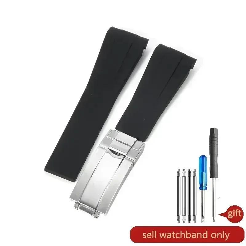 High Quality Black Green Red Blue White Colored Style Silicone Watchband Curved Interface for Rolex Datejust Submariner Strap