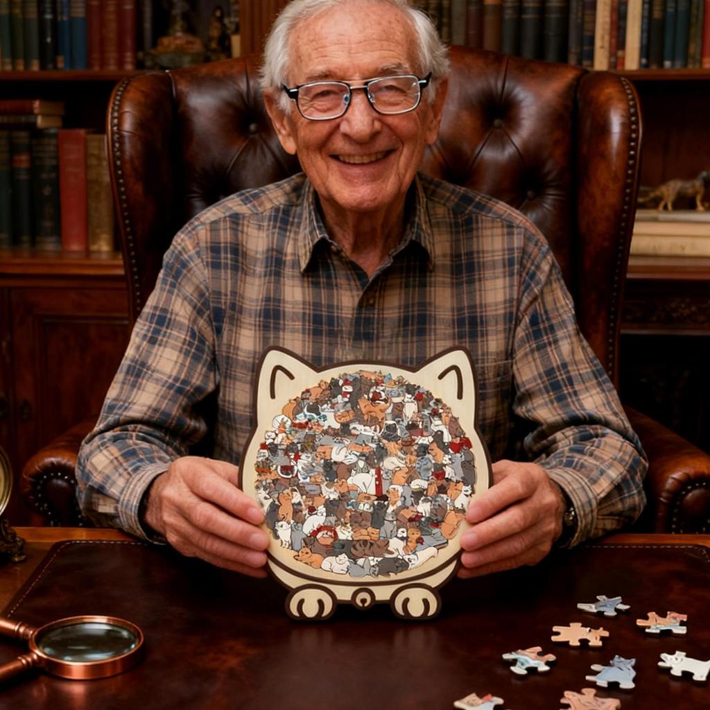 135 PC Cat-shaped Wooden Jigsaw Puzzle Unique Irregular Puzzle Pieces Game Birthday Xmas Gifts for Cat Lovers Home Decorations