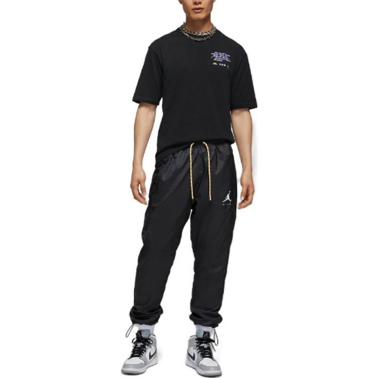 Men's Air Jordan Solid Color Logo Training Casual Bundle Feet Sports Pants/Trousers/Joggers Black DM1870-010