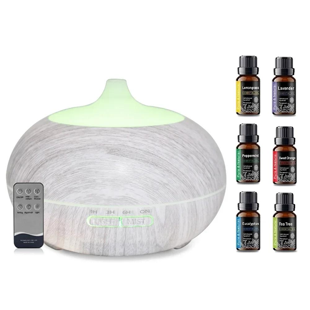 

550ml Wood Grain Essential Oil Diffuser, Remote, 6 Oils, 7 Color LED Light, Home Office 550ml білий