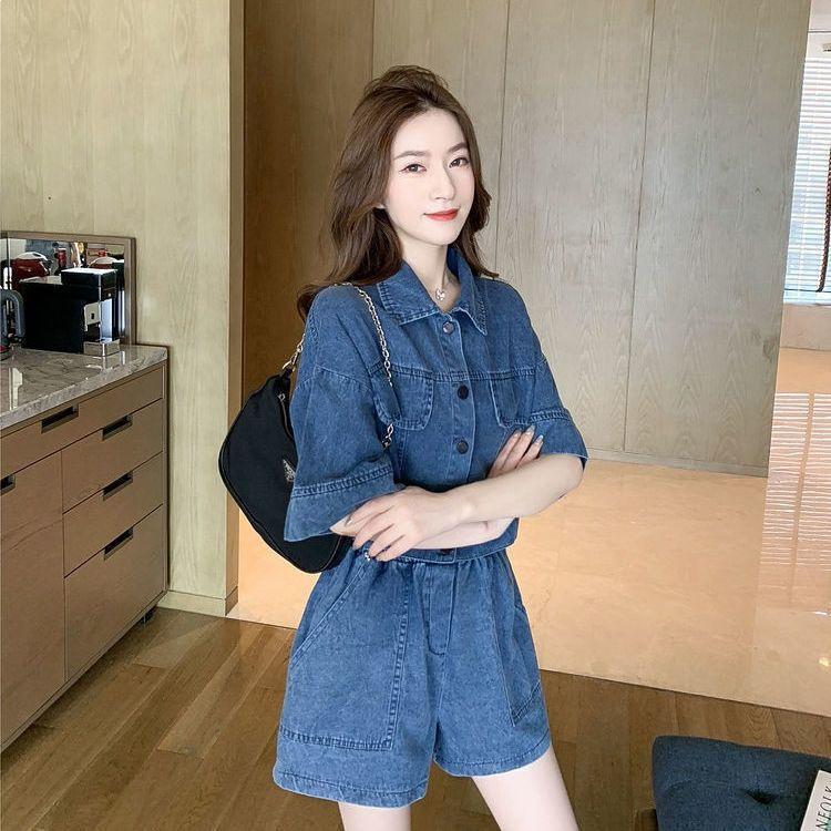

Summer 2026 Women s Denim Shorts & Jacket Set, Student Style, Korean/Hong Kong Fashion, Versatile, Plus Size, Chic Two-Piece S (recommended 75-90 jin)
