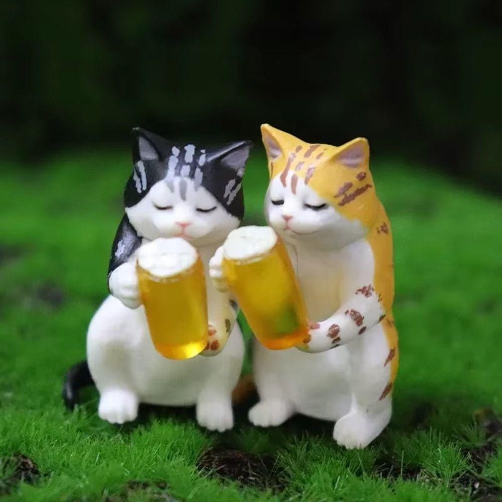 Cartoon Beer Cat Figures Mini Cat Statue Toy Funny Cat Center Console Ornaments  Home Decor