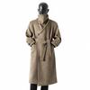 Men's Asymmetrical Long Cashmere Coat with Stand Collar and Belt - Plus Size, Loose Fit Outerwear for Autumn and Winter.