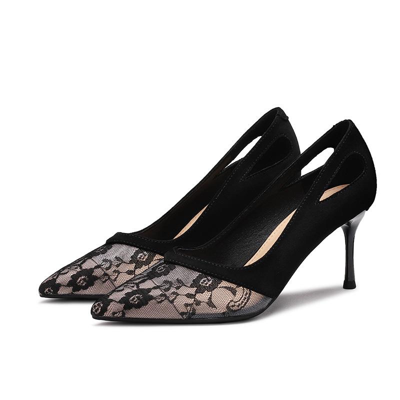 

Сандалии на высоком каблуке, новые летние пикантные женские туфли на высоком каблуке в сетку в корейском стиле с острым носком на шпильке 38 чёрный