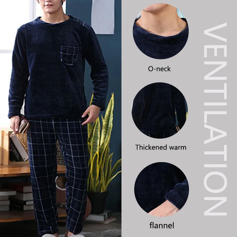 2pcs/Set Fall and Winter Facecloth Men's Pajamas Padded Thickened Warm Long-Sleeved Teenagers Coral Fleece Homewear Boy Clothes