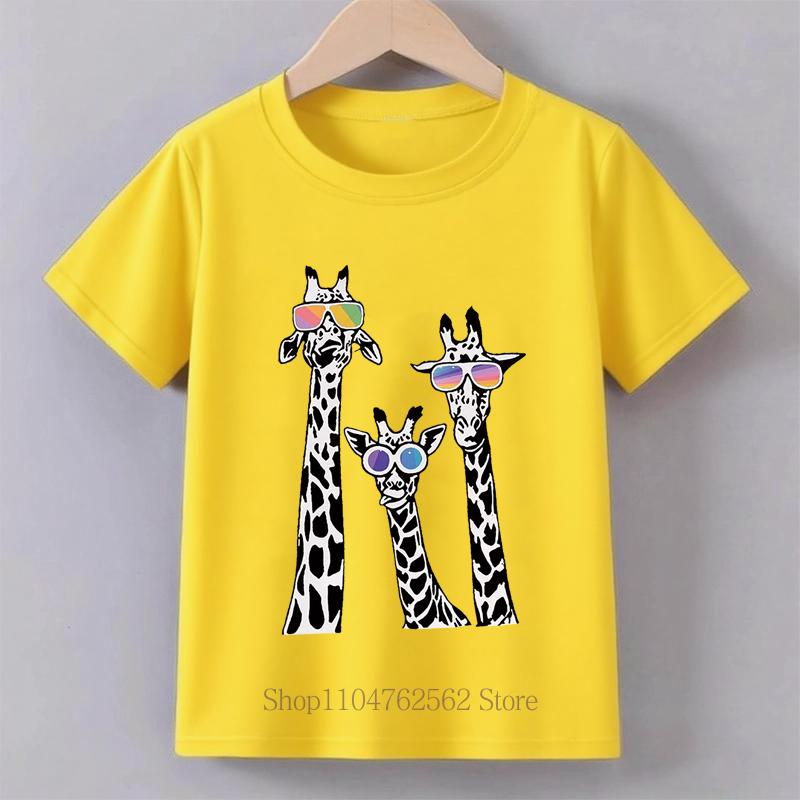 Black White Giraffe Graphic Tshirts for Girls Summer Children Cute Funny Casual Colorful Tops Kids ONeck Short Sleeve Tshirts