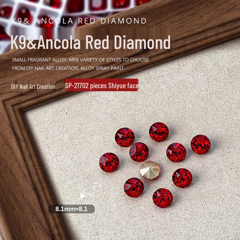 Ankara Red Heart & Geometric Rhinestones Nail Art Decorations, 2 Pieces