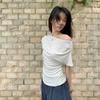 Summer Pure Desire One Shoulder Black Short Sleeve Women's T-shirt Korean Style Slimming Top Exposed Shoulder Fashionable
