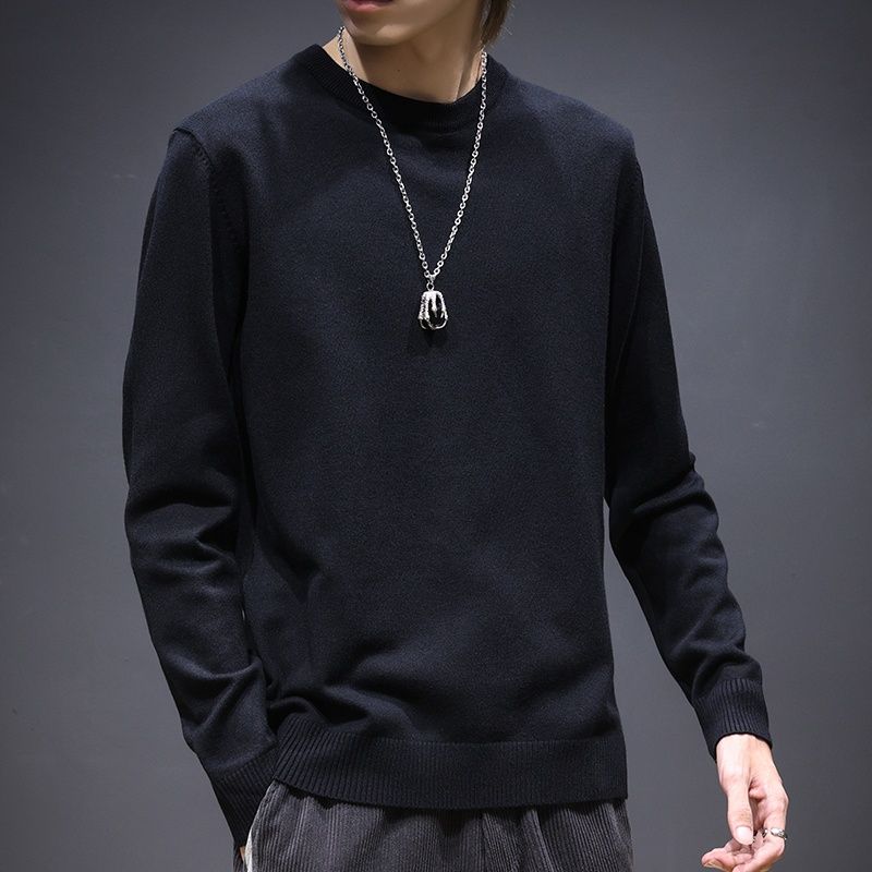 

Sweater Men s Young Knitted Solid Color Casual Pullover Round Neck Sweaters 4XL чорний
