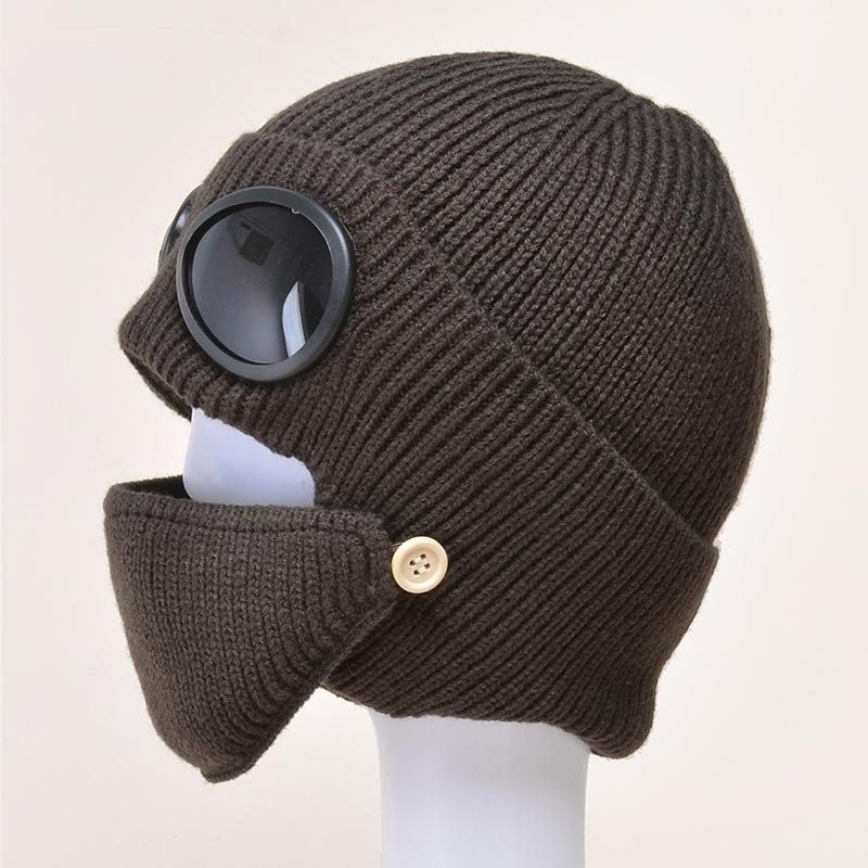 1 Pcs Autumn and Winter Warm Hat New Aviator Glasses Ear Protection Plus Velvet Warm Wool Knitted Hat with Mask New