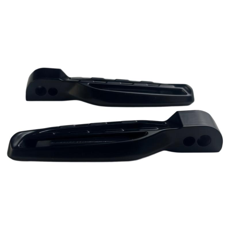 Motorcycle Passenger Footboards, Aluminum Rear Support Pair with Open-Frame Bodies, Ridged Treads, and Mounting Hardware