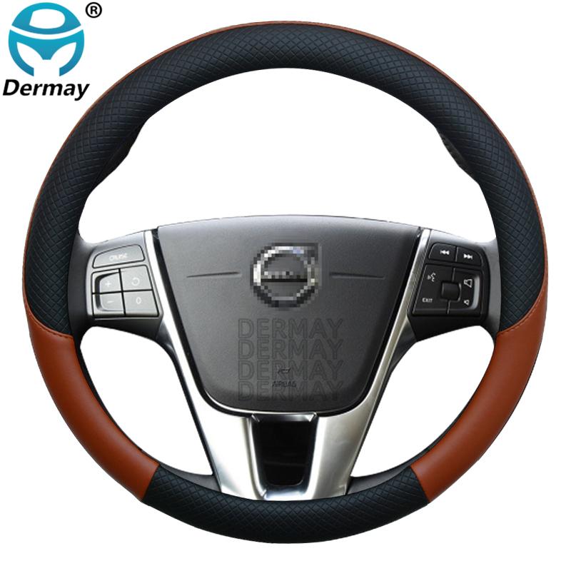 For Volvo V70 I II III Leather Car Steering Wheel Cover 100% DERMAY Brand Non-slip Auto Interior Accessories