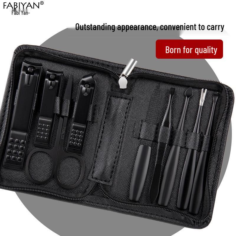Stainless Steel Manicure Set with Nail Clippers, File, and Tools In Zipper Bag.