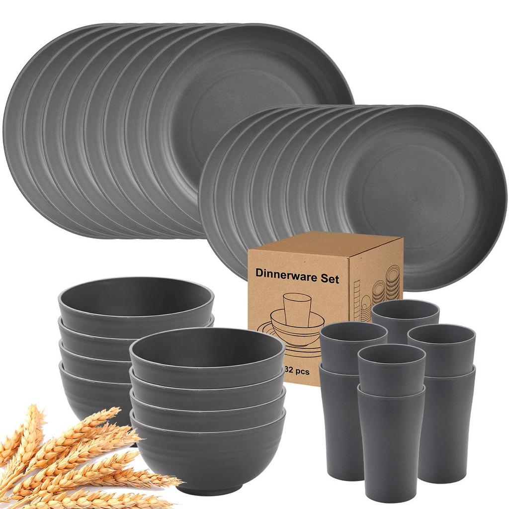 Eco-Friendly Wheat Straw 24-Piece Dinnerware Set: Plates, Bowls, Cups & Cutlery