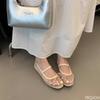 Bow fashionable soft-soled shoes temperament mesh round head shallow mouth single shoes  lightweight Breathable flat shoes