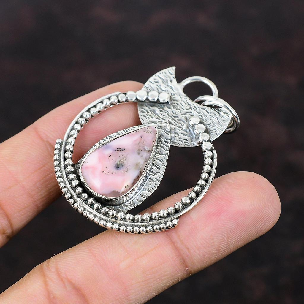 Pink Opal Pendant Boho Style Jewelry 925 Sterling Silver Pendant Antique Gemstone Jewelry Handmade Pendant Gift For Bridal Statement Jewelry