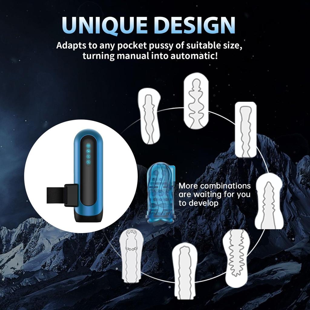 Interchangeable Pocket Pussy Automatic Male Masturbator Blowjob with 6 Types of Piston and 5 Speed Changes Modes Adult Sex Toys