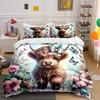 Highland Cow with Butterflies Bedding Duvet Cover Set  (1*Duvet Cover 2*Pillowcases, Without Duvet Insert)