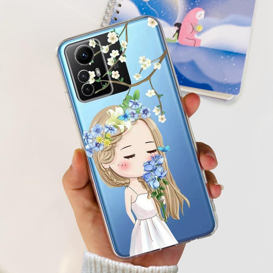 

For Xiaomi Redmi Note 12S Case Transparent Soft TPU Silicone Back Bumper For Redmi Note12S 12 S Flower Butterfly Coque Fundas Redmi Note 12S
