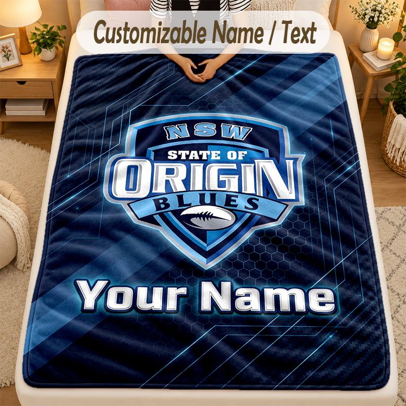 Flannel BlanketNSW Blues logo Custom Name Text Personalized Soft Warm Throw Blanket Home Decor Gift