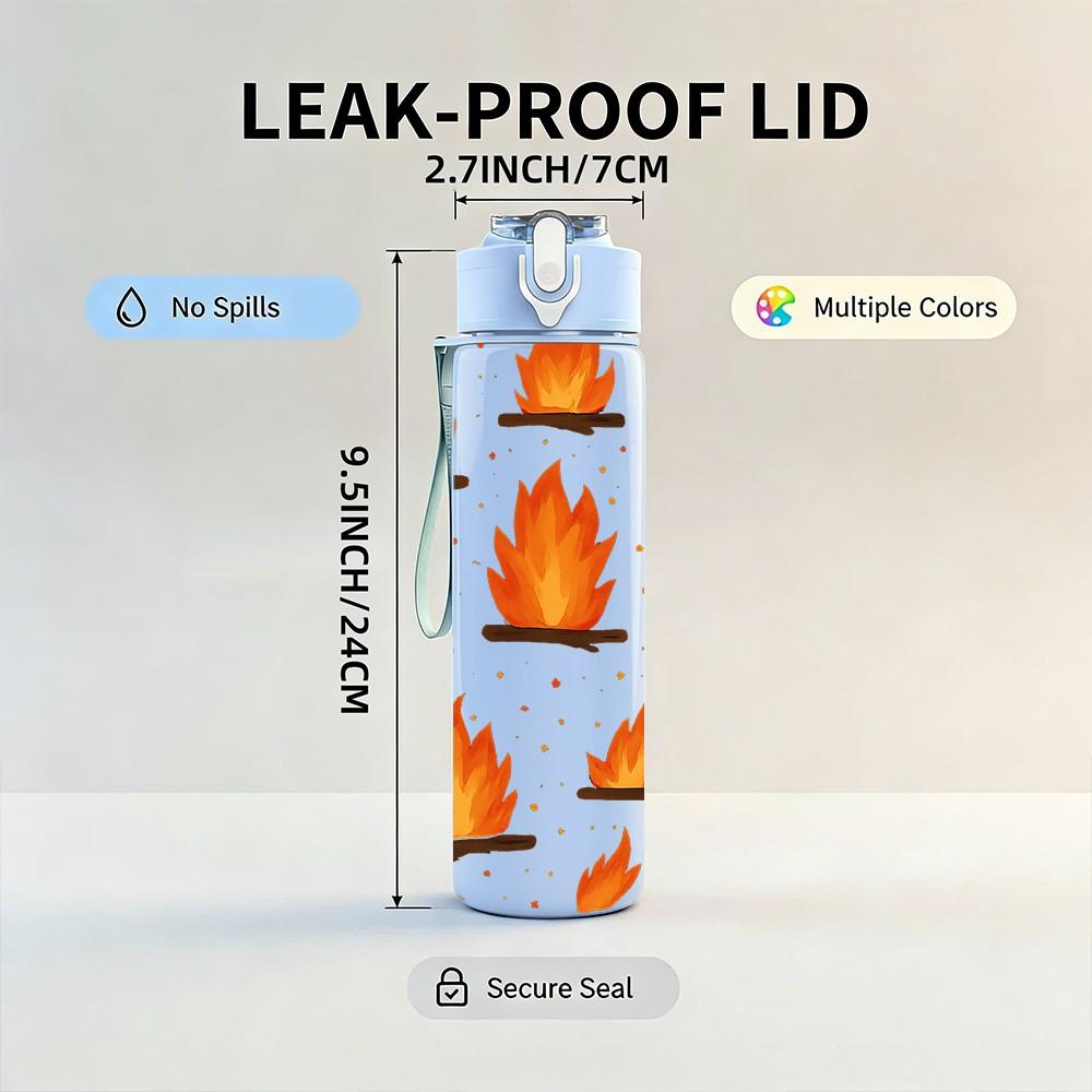 1PC Repeating Fire Flame Seamless Print 750ml Color Plastic Sports Water Bottle Leakproof Flip Straw Lid Suitable for Sports Office Home Use