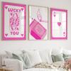 Pink Trendy Retro Wall Art Poker Y2k Poster Print Aesthetic Lucky You Funny Art Minimalist Canvas Painting Girl Room Home Decor