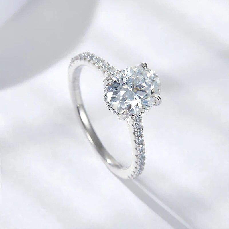 NeeTim 3ct Oval Cut Moissanite Lab Diamond Rings for Women 925 Sterling Silver Proposal Ring Wedding Engagement Band Jewelry