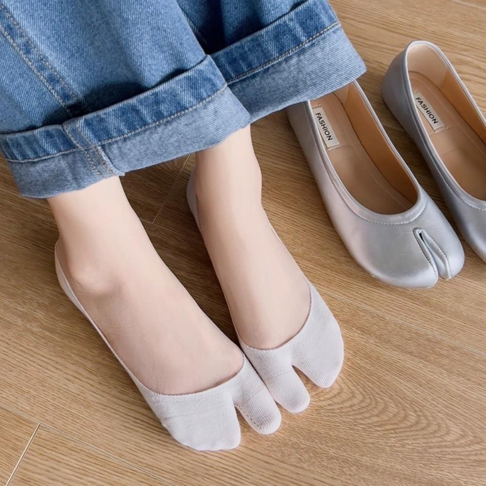 1 Pair Cotton Blend Two Toe Socks Breathable Low Cut Split Toe Liners Seamless Toe Soft Stretch Low Cut Boat Socks Flat Shoes