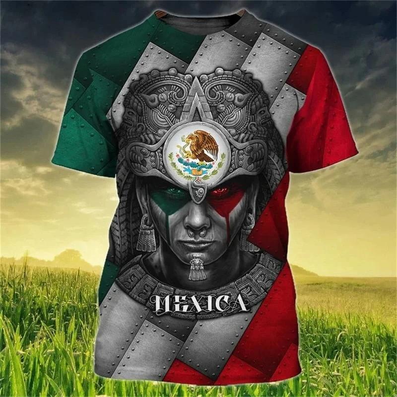 3D-gedrucktes Mexiko-Flaggen-T-Shirt für Herren, T-Shirts mit Adler-Grafik, Sommer, Freizeit, Streetwear, übergroße Sport-T-Shirts, Rundhals-Oberteile