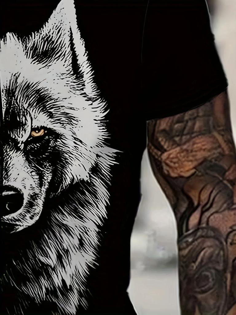 Wolf Creative 3D Print Stylish T-shirt For Men, Comfortable And Fashion Crew Neck Short Sleeve, Suitable For Daily Wear
