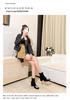 Autumn/Winter Rhinestone Buckle Chunky Heel Slimming Velvet Sock Boots for Women
