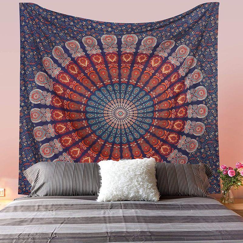 Polyester Boho Mandala Floral Tapestry, Bohemian Aesthetic Wall Hanging, Bedroom Living Room Home Decor, Gift