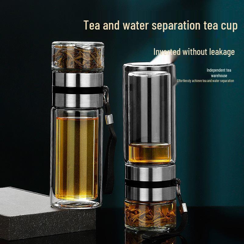 Csúcskategóriás Kétrétegű Üveg Teás és Víz Elválasztó Pohár - Átlátszó Hordozható Szűrő Férfiaknak és Nőknek