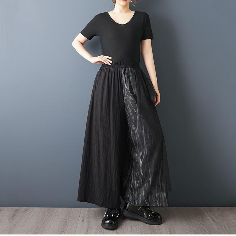 Black Plus Size Vintage High Waist Casual Loose Summer Wide Leg Pants Women Trousers