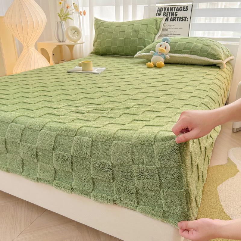 

Бархатная рельефная простыня на резинке, комплект из 3 предметов, 2025: Зимний однотонный, приятный к коже наматрасник 180x200 cm