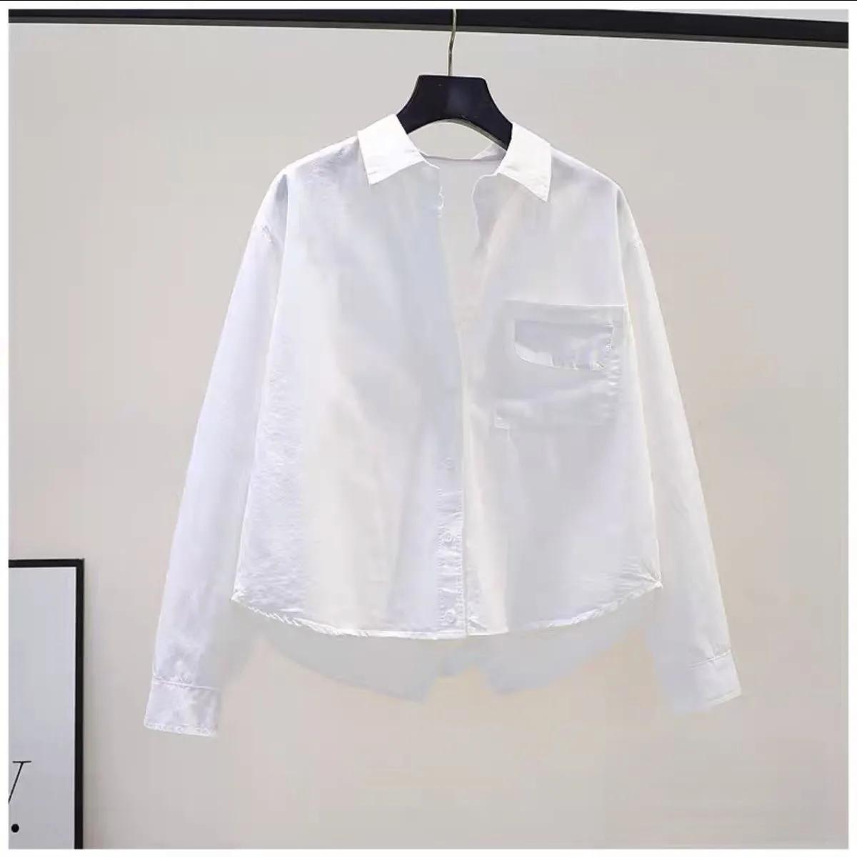

Женская осенняя дизайнерская рубашка с короткими рукавами, легкая, свободного кроя, с длинными рукавами, куртка с разрезом сзади XXS белый