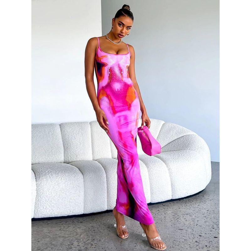 Fashion Style Sexy Spaghetti-Strap Floral Print Dress Casual Vacation Slim Fit Dress Summer Women's Sheath Dress