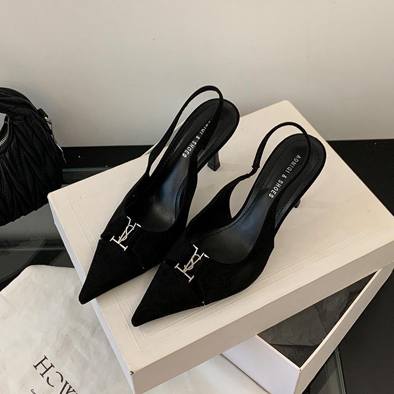 Elegant 2025 Black High-End Women's Pointed Toe High Heel Sandals