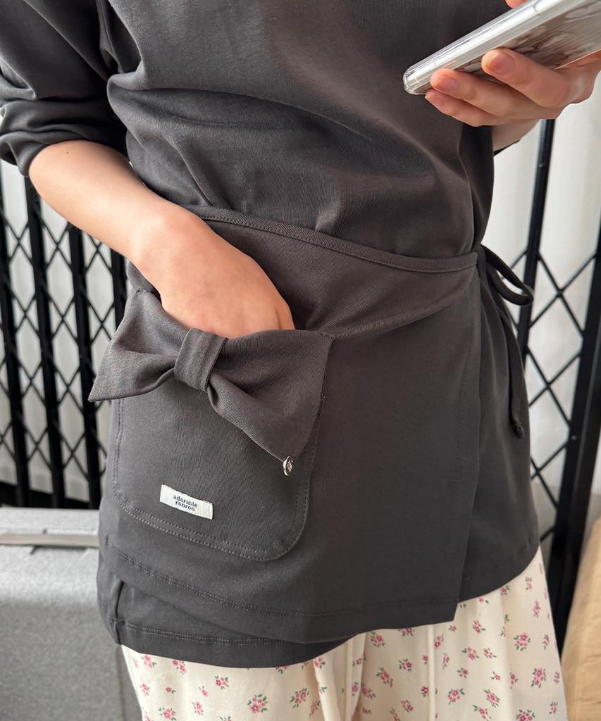 RONRON Wrap Ribbon Pocket Long Sleeve Charcoal