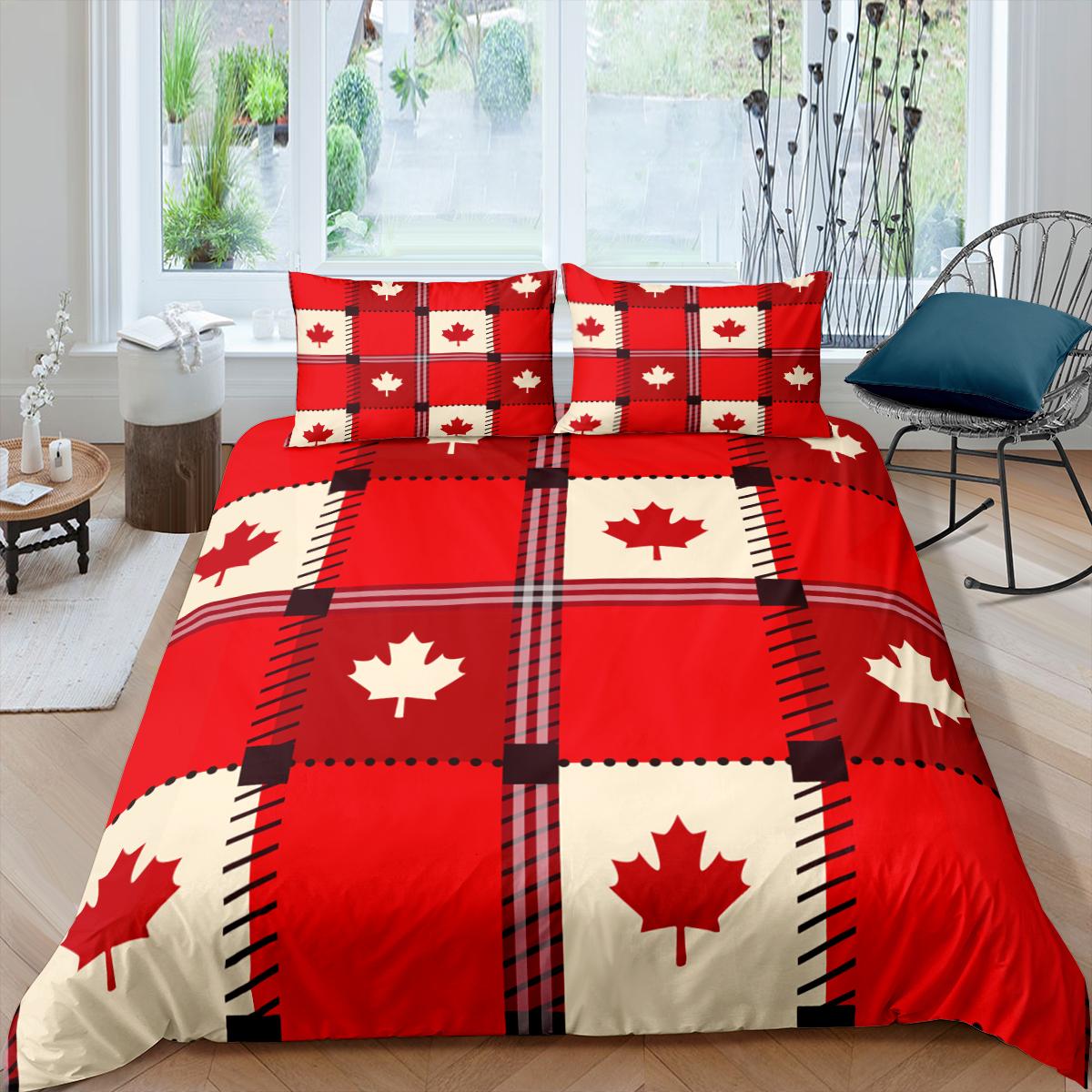 

Euro Happy Canada Day Bedding Map Leaf Printed Duvets Cover Comforter Bed Single Queen King Double 2P Home Bedcloth 220x240cm Eu Single 135x200cm синій
